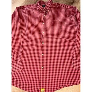 American Eagle Outfitters Mens Red Black Gingham Plaid Long‎ Sleeve Button Shirt